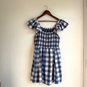 Old Navy Womens Dress Blue White Plaid Flutter Sleeve Smocked Size Large